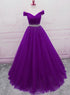 Beautiful Sequins Sweetheart Long Party Dress, Purple Tulle Evening Gown
