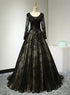 Beautiful Black Long Sleeves Lace Prom Dress, Black Evening Gown