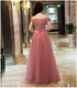Beautiful Off Shoulder Pink Floor Length Junior Party Dress , Pink Bridesmaid Dresses