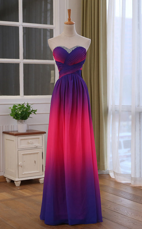 Beautiful Sweetheart Gradient Beaded Prom Dress, A-line Long Prom Dress