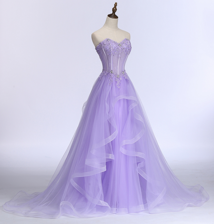 Draped Sweetheart Bodice A-Line Formal Dress Lavender main image 1