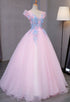 Lovely Pink Sweetheart Party Gown with Blue Lace, Pink Quinceanera Dress