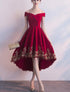 Red High Low Party Dress with Gold Applique, Stylish Formal Dress, Cute Party Dress