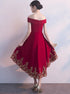 Red High Low Party Dress with Gold Applique, Stylish Formal Dress, Cute Party Dress