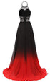 Red and Black Halter Beaded Chiffon Party Dress, A-line Gradient Evening Dress