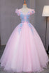 Lovely Pink Sweetheart Party Gown with Blue Lace, Pink Quinceanera Dress