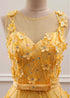 Yellow Flowers Tulle Long New Prom Dress, A-line Party Dress