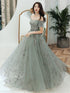 Beautiful Off Shoulder Tulle Sweetheart Lace Long Evening Dress, A-line Junior Prom Dresses