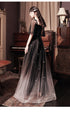 Beautiful Lace Applique Top Gradient Tulle Long Party Dress, Black Long Formal Dress Prom Dresses