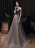 Beautiful Tulle and Velvet Off Shoulder Long Prom Dress, A-line Long Wedding Party Dresses