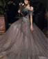 Beautiful Tulle and Velvet Off Shoulder Long Prom Dress, A-line Long Wedding Party Dresses