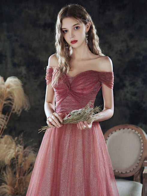 Pink Sweetheart Shiny Tulle Gradient Formal Dress, Pink A-line Prom Dress