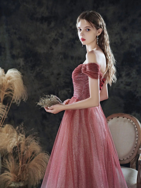 Pink Sweetheart Shiny Tulle Gradient Formal Dress, Pink A-line Prom Dress
