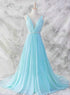 Sexy Light Blue Chiffon Backless Long Evening Gown, Blue Party Dress