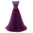 Beautiful Beaded Tulle Long Party Gown, Tulle Cap Sleeves Formal Dresses