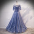 Glam Blue Off Shoulder Lace-up Long Evening Dresss Party Dress, Blue Wedding Party Dress Prom Dresses