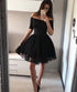 Black Off Shoulder Tulle Round Neckline Homecoming Dress, Black Short Prom Dresses