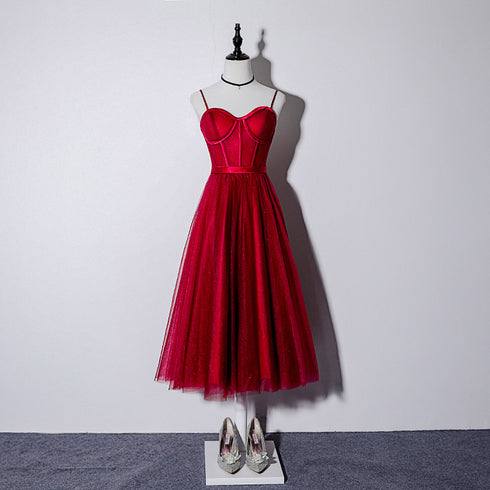 Lovely Dark Red Sweetheart Tulle Prom Dress, Wine Red Evening Dress Homecoming Dress