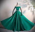Green Satin A-line Long Off Shoulder Simple Prom Dress, Green Formal Dress Evening Dress