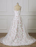 Beautiful White Floral Beaded Straps Long Formal Dress, A-line Floor Length Floral Prom Dress