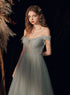 Off Shoulder Sweetheart Tulle Shiny Tulle Long Formal Dress, Floor Length Party Dresses