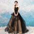Black and Champagne Tulle Long Party Dress, A-line Fashionabe Formal Gown