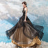 Black and Champagne Tulle Long Party Dress, A-line Fashionabe Formal Gown