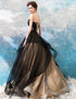 Black and Champagne Tulle Long Party Dress, A-line Fashionabe Formal Gown