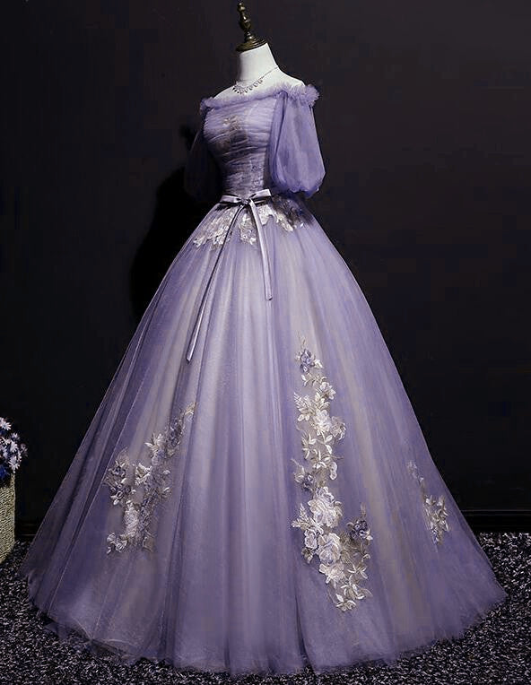 purple poofy dress Off the Shoulder Lavender Corset Ruffle Short Dress Dreamdressy