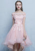 Pink Off Shoulder Tulle High Low Homecoming Dresses, Short Pink Prom Dress