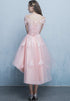 Pink Off Shoulder Tulle High Low Homecoming Dresses, Short Pink Prom Dress
