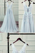 Beautiful Sliver-Grey Tulle Long Lace V-neckline Party Dress, Floor Length Prom Dress