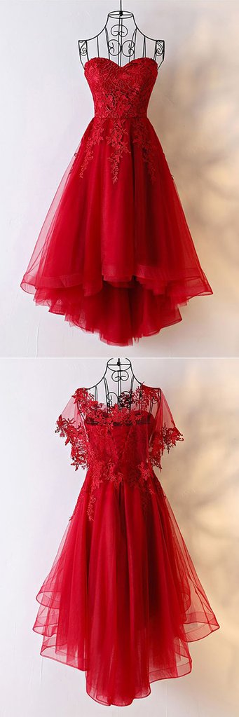 Red Sweetheart Tulle High Low Homecoming Dress , Red Party Dress US size 16 / Red