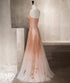 Pink Beaded Tulle Beautiful Prom Dress Evening Dress, Straps Gradient Party Dresses