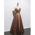 Shiny Tulle Beaded Long Straps Floor Length Party Dress, A-line Prom Gown