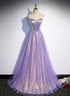 Lavender Tulle and Sequins Sweetheart Long Pary Dress, A-line Prom Dress Formal Dresses