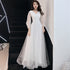 White Long Sleeves Tulle Simple Wedding Party Dress with Lace, A-line Formal Dress