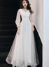 White Long Sleeves Tulle Simple Wedding Party Dress with Lace, A-line Formal Dress