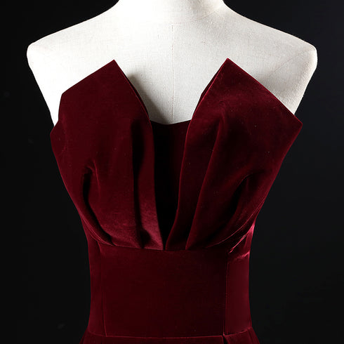 Beautiful Wine Red Velvet Floor Length Long Prom Dress, Dark Red Party Dress