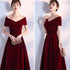 Wine Red Long Party Dress Velvet Evening Dress, A-line Off Shoulder Prom Dress