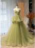 Beautiful Light Green Tulle Layers Ball Gown Wedding Party Dress, Long Evening Dress Prom Dress