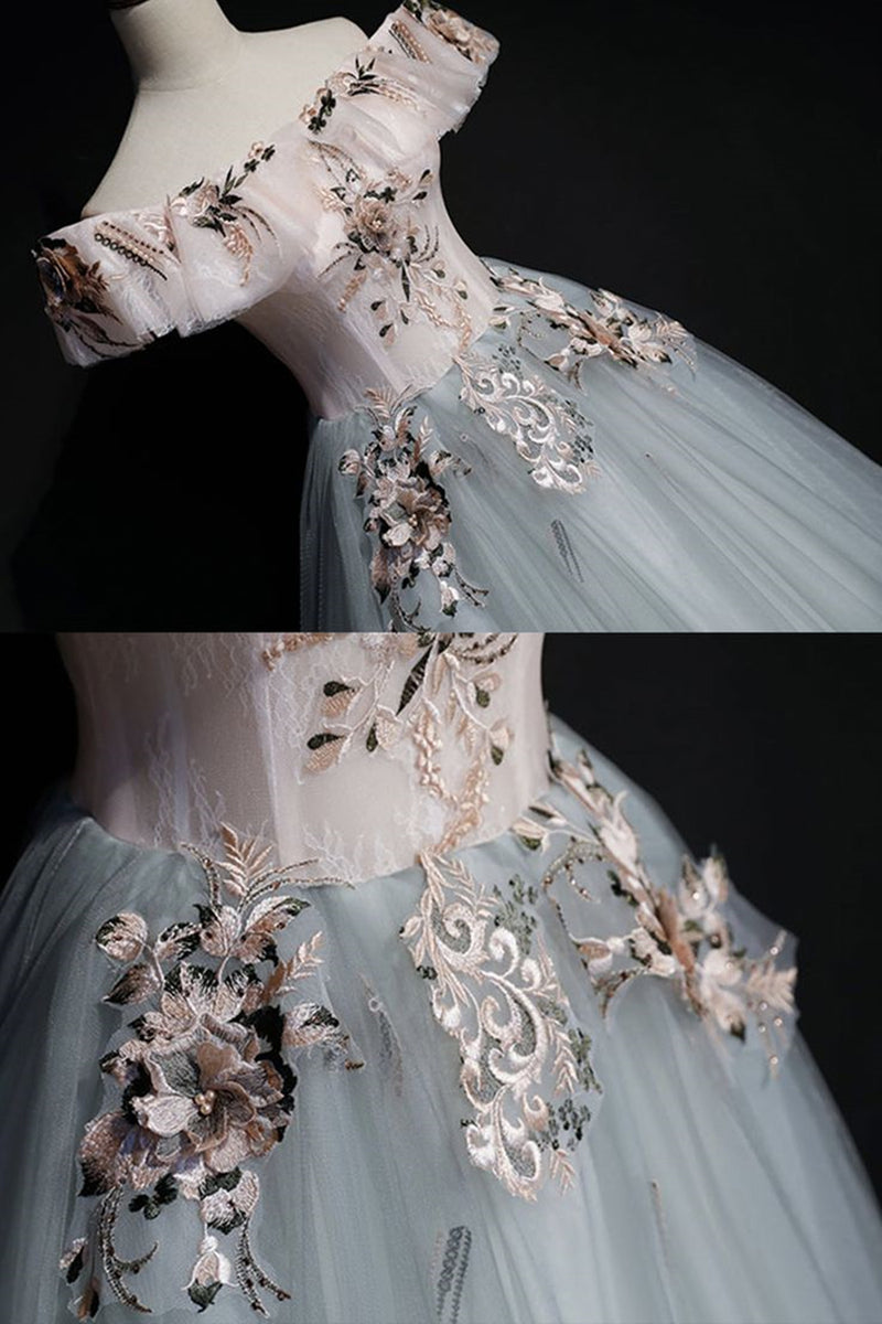 Elegant White Off The Shoulder Satin Print Floral Long Party Dress 16th Birthday Dress SP2069