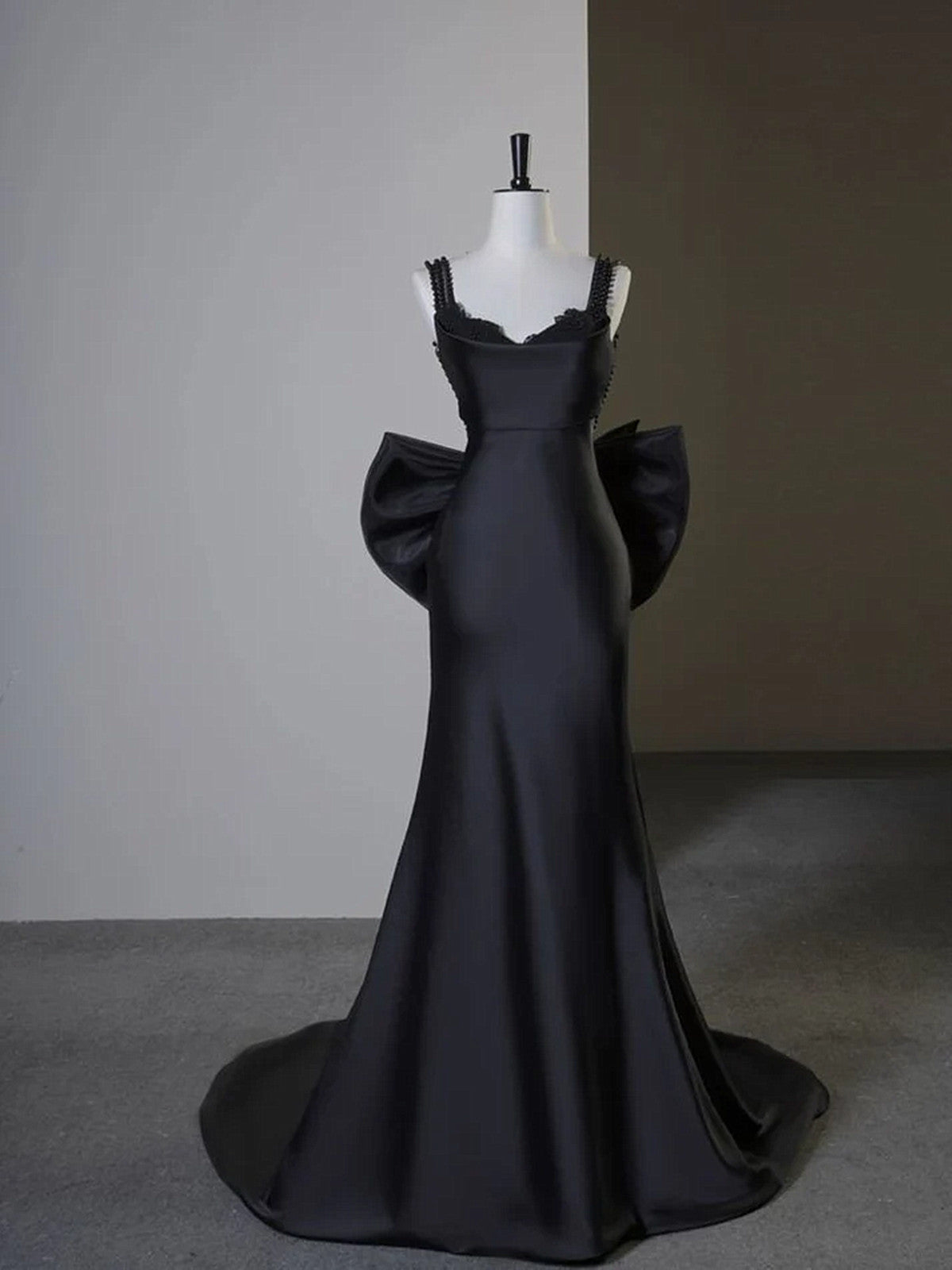 black satin mermaid dress Trumpet Prom Dresses - Long & Short Prom Gowns this dress offers a perfect blend of beauty and grace. Black Satin 3D Flower Off