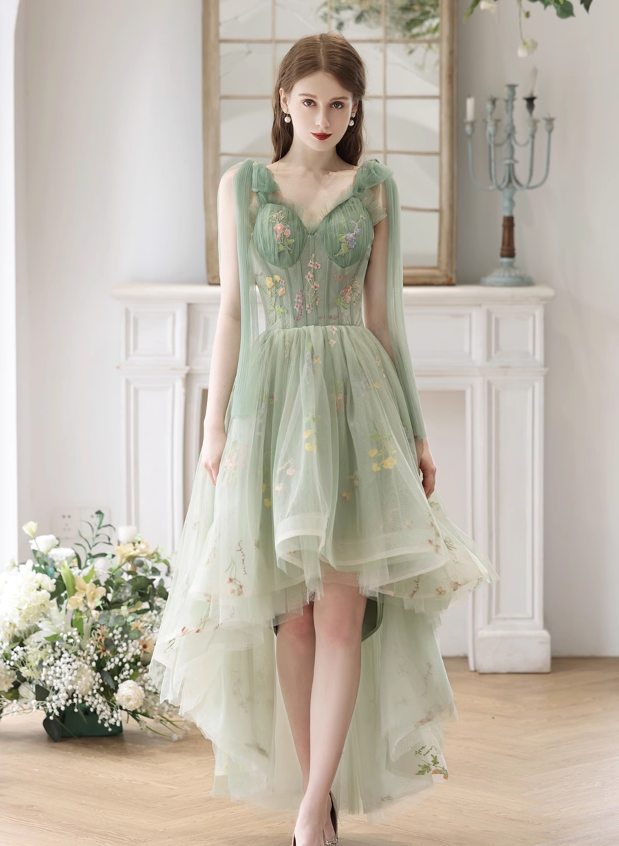 slim fit dress slacks Simple Mini Tulle Short Green Prom Dress, Green Puffy Homecoming Dress –  shopluu main image 0