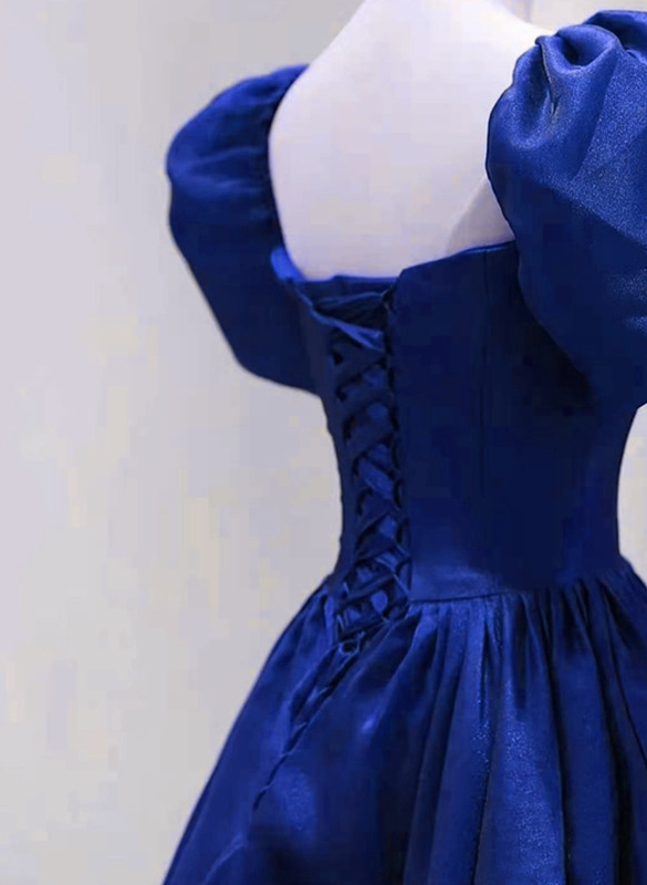 Women Royal Blue Satin Strappy Party Dress,Blue Cocktail Dress cc1062