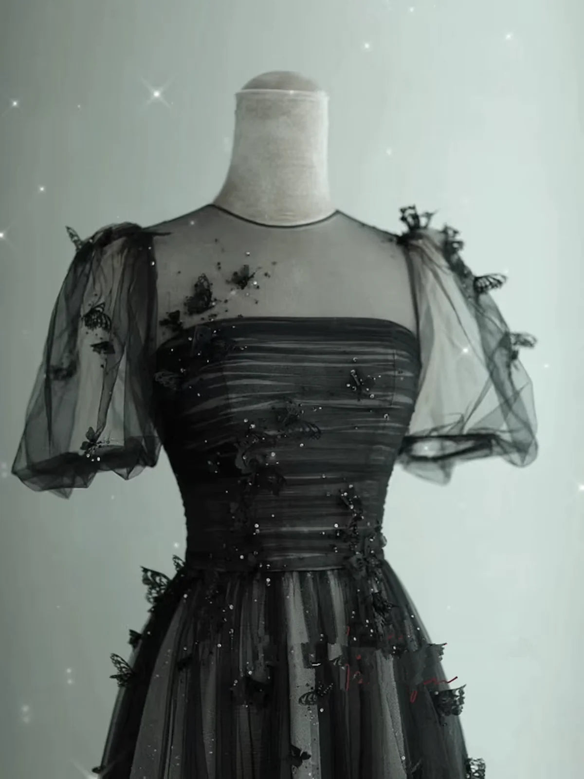 Black Stars Tulle A-line Evening Dress
