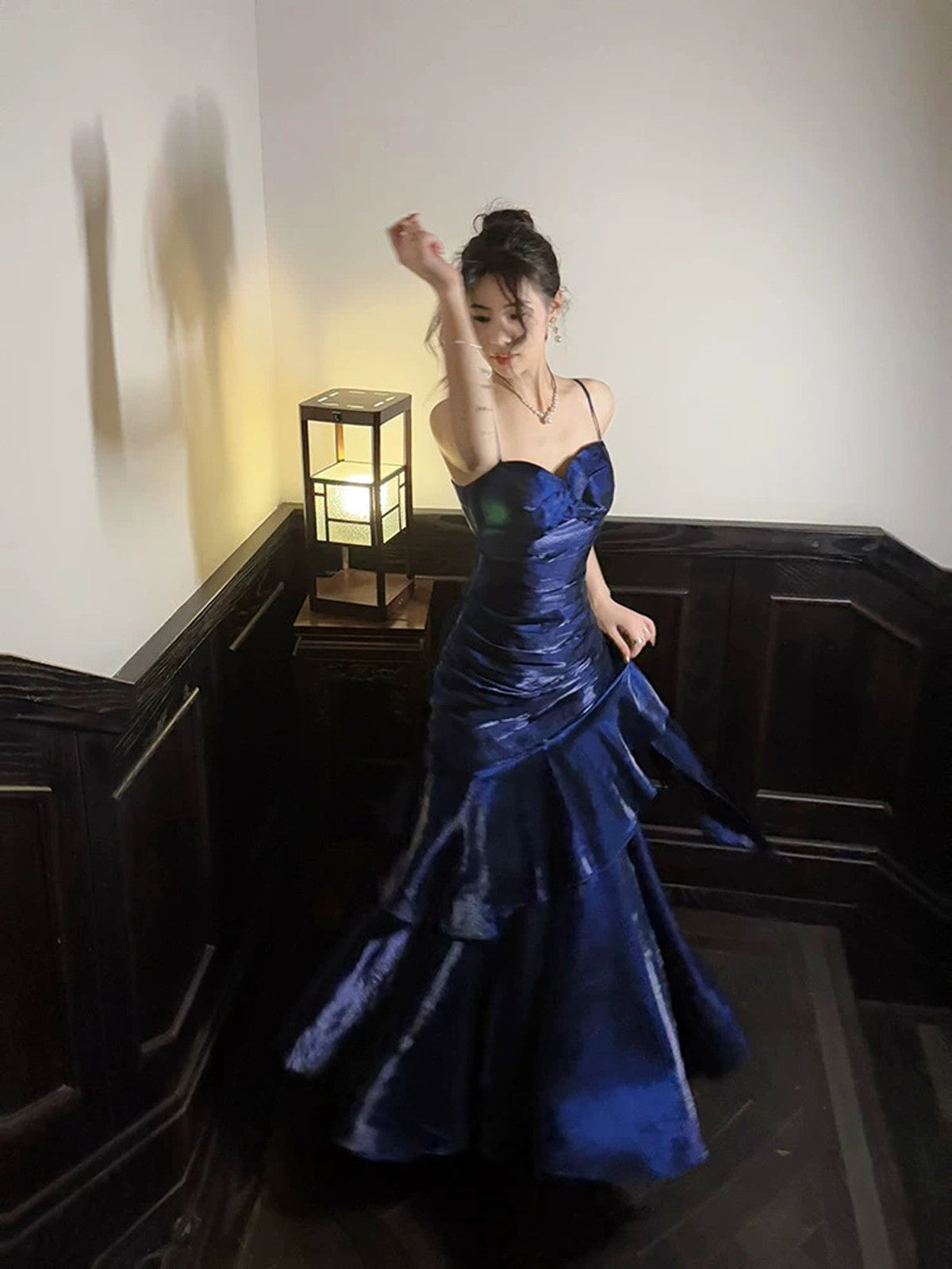 sachin and babi light blue dress Halter V Neck Backless Blue Lace Prom Dress, Blue Lace Homecoming Dres –  abcprom main image 1