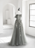 A-Line Pleated Tulle Floor-Length Dress Steel Grey