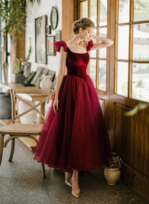 Wine Red Taffeta Halter Short Party Dress, Wine Red Homecoming Dress Formal Dress