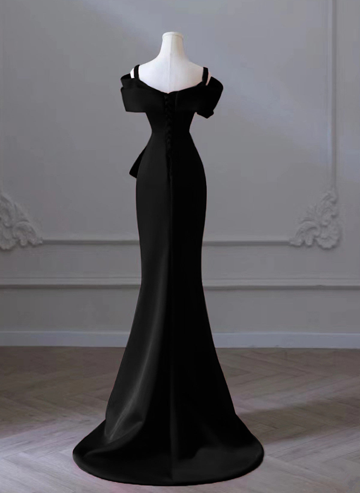 Black Satin Sweetheart Off Shoulder Long Prom Dress, Black Party Dress